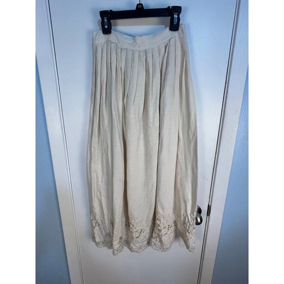 VTG Linen Battenburg Lace Skirt Suit XS Cream Embroidered Floral Lace Boho Flaws - Picture 7 of 14